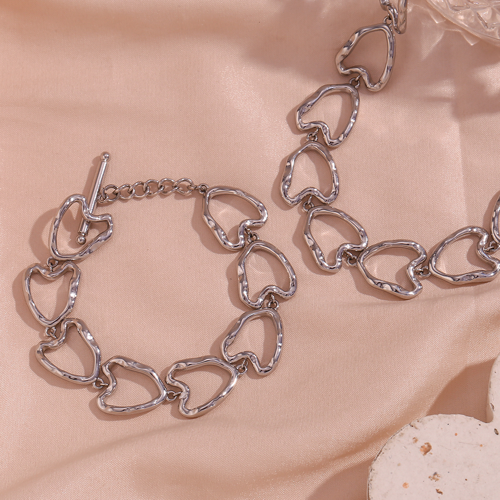 Einfacher Stil Klassischer Stil Herzform Rostfreier Stahl Überzug 18 Karat Vergoldet Armbänder Halskette display picture 6