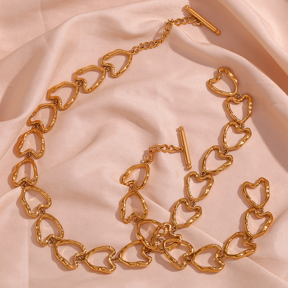Einfacher Stil Klassischer Stil Herzform Rostfreier Stahl Überzug 18 Karat Vergoldet Armbänder Halskette display picture 5