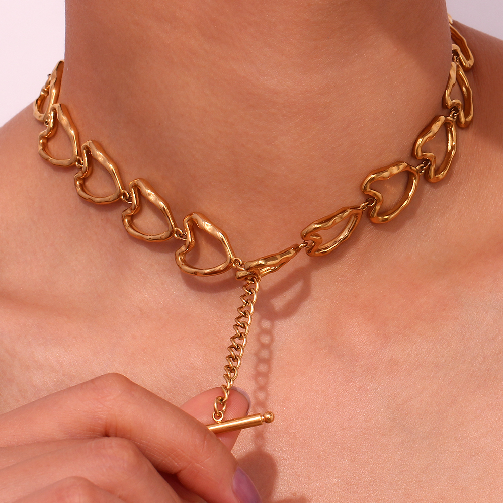 Einfacher Stil Klassischer Stil Herzform Rostfreier Stahl Überzug 18 Karat Vergoldet Armbänder Halskette display picture 14