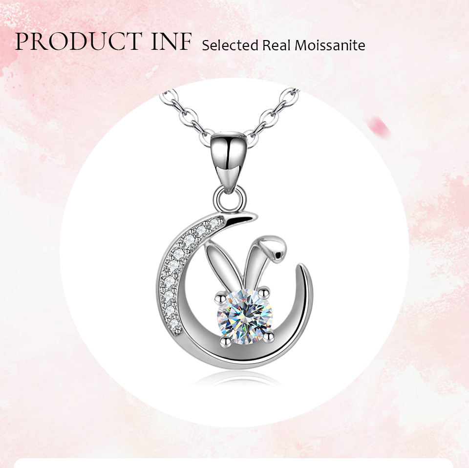 Wholesale Elegant Rabbit Moon Sterling Silver Inlay Moissanite Zircon Pendant Necklace display picture 1