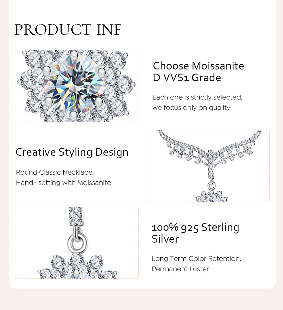 Elegant Shiny Flower Sterling Silver Gra Inlay Moissanite Pendant Necklace display picture 4