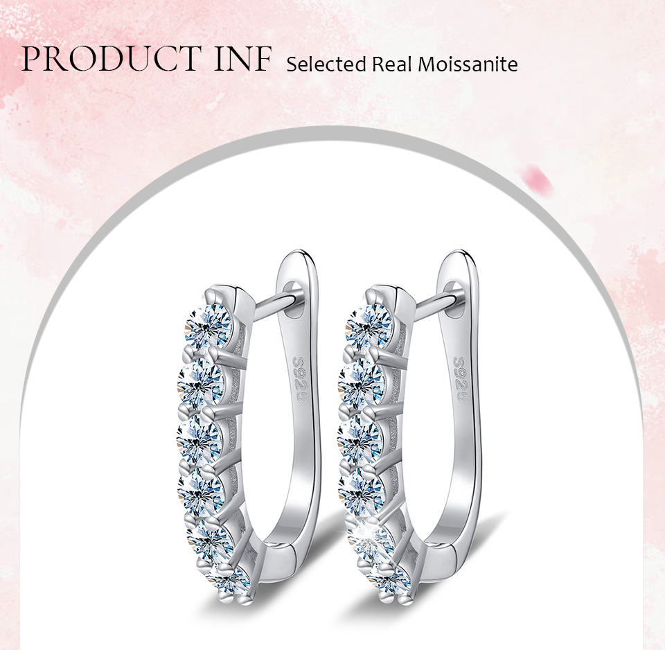 Elegant U Shape Sterling Silver Gra Inlay Moissanite Earrings display picture 1