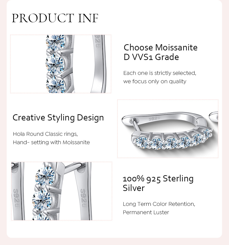 Elegant U Shape Sterling Silver Gra Inlay Moissanite Earrings display picture 2