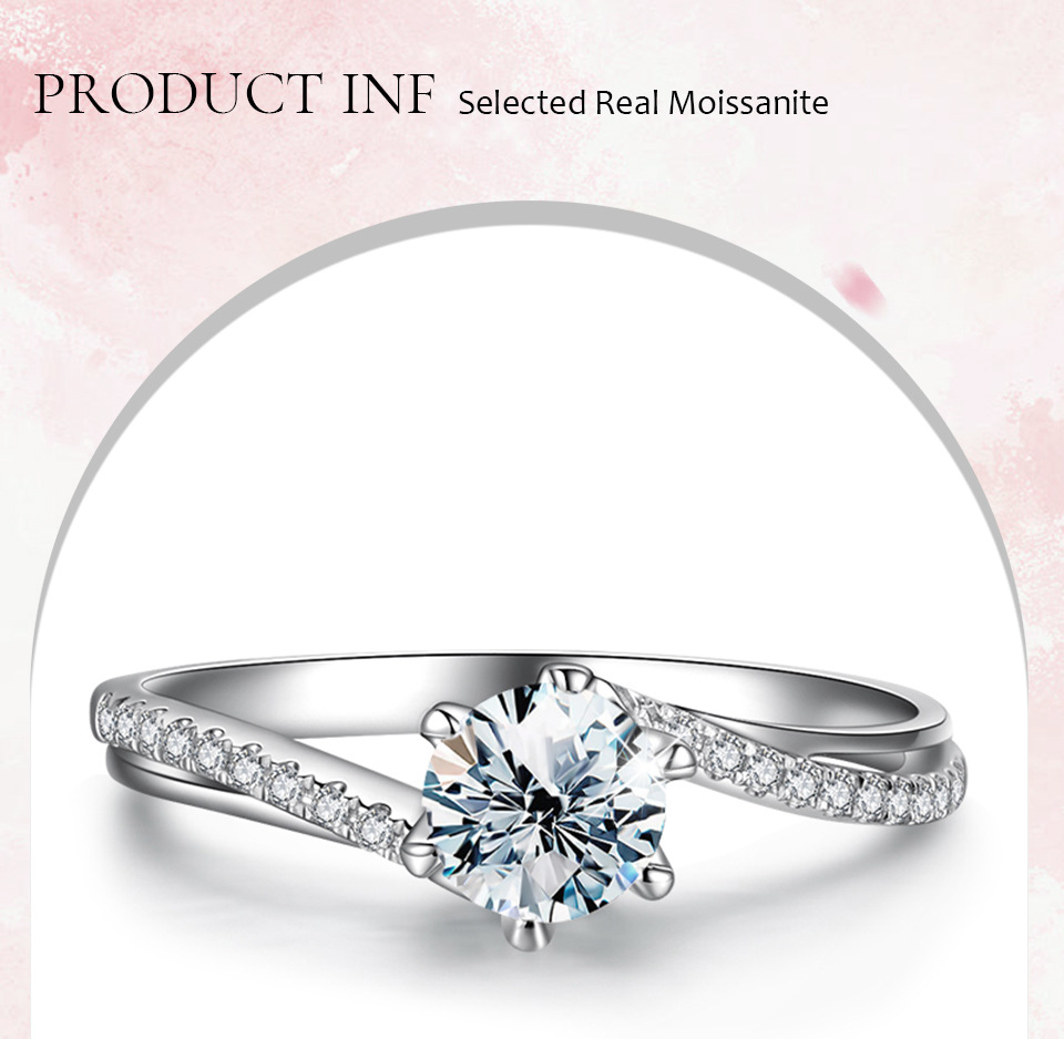 Simple Style Shiny Round Sterling Silver Gra Inlay Moissanite Rings display picture 1