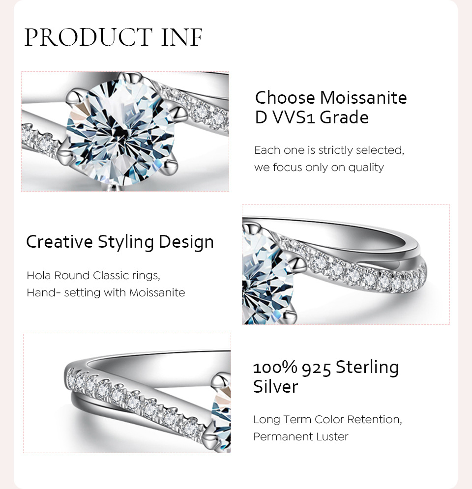 Simple Style Shiny Round Sterling Silver Gra Inlay Moissanite Rings display picture 3