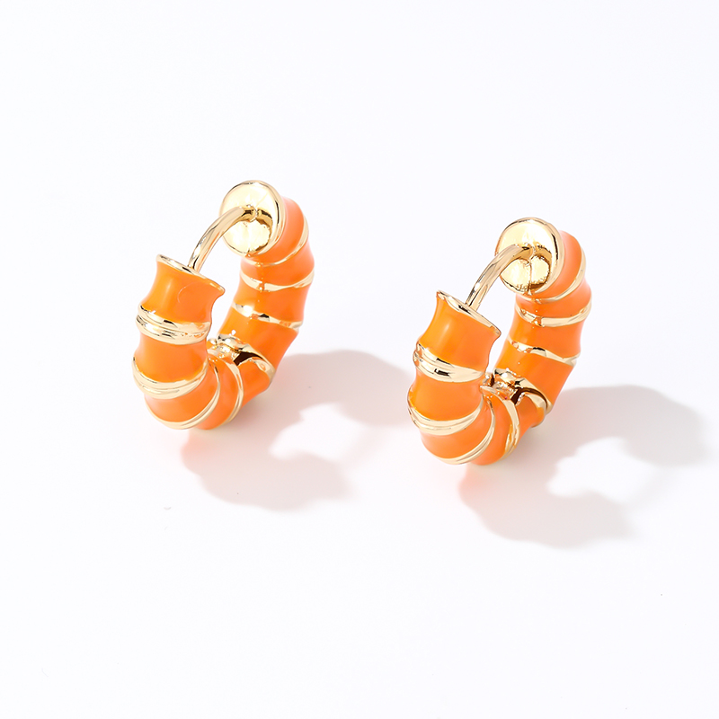 1 Pair IG Style Simple Style Multicolor Stripe Enamel Plating Copper Hoop Earrings display picture 9