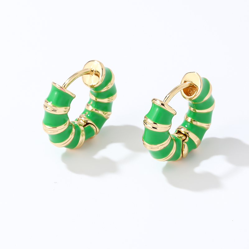 1 Pair IG Style Simple Style Multicolor Stripe Enamel Plating Copper Hoop Earrings display picture 1