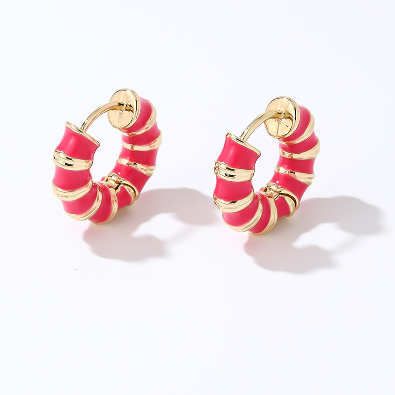 1 Pair IG Style Simple Style Multicolor Stripe Enamel Plating Copper Hoop Earrings display picture 5
