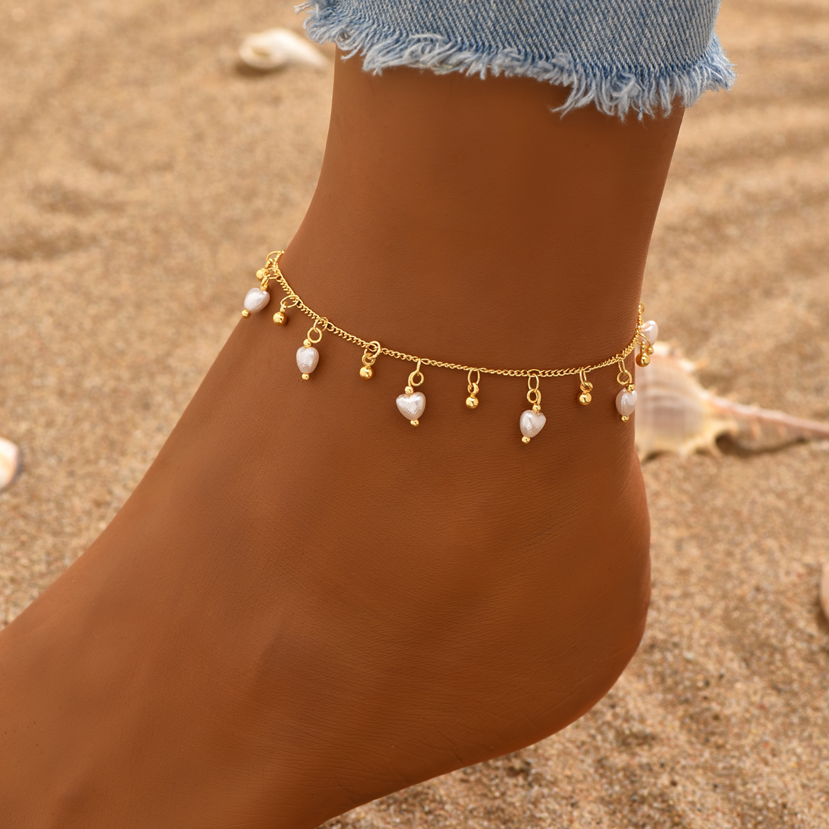 Casual Beach Pearl Plastic Copper Plating 18k Gold Plated White Gold Plated Women's Anklet display picture 3