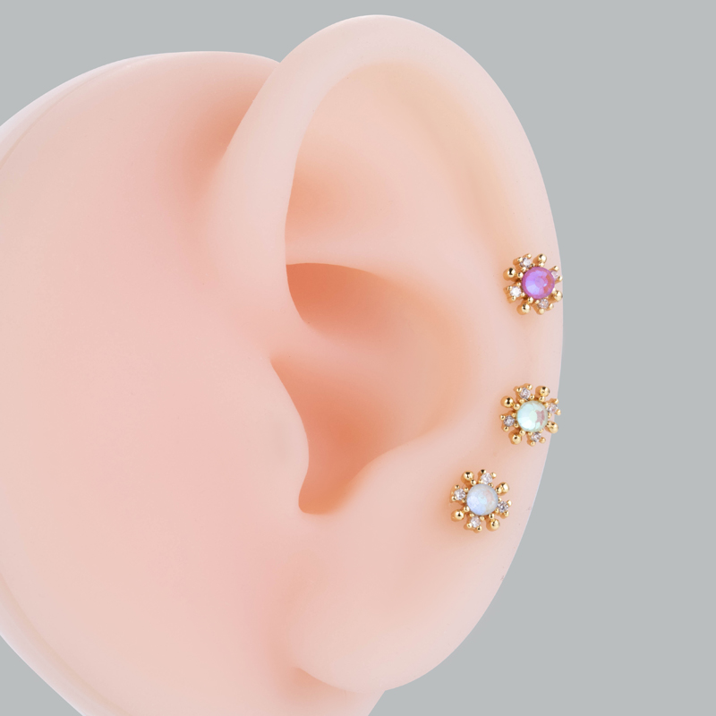 1 Piece Ear Cartilage Rings & Studs Sweet Korean Style Flower Copper Plating Inlay Zircon display picture 1