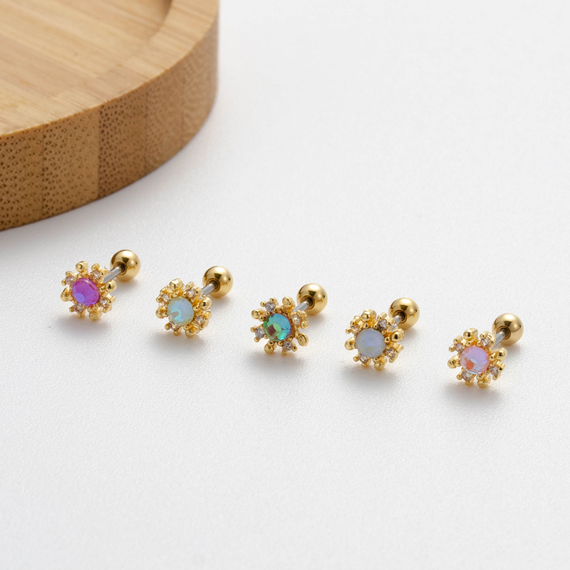 1 Piece Ear Cartilage Rings & Studs Sweet Korean Style Flower Copper Plating Inlay Zircon display picture 2