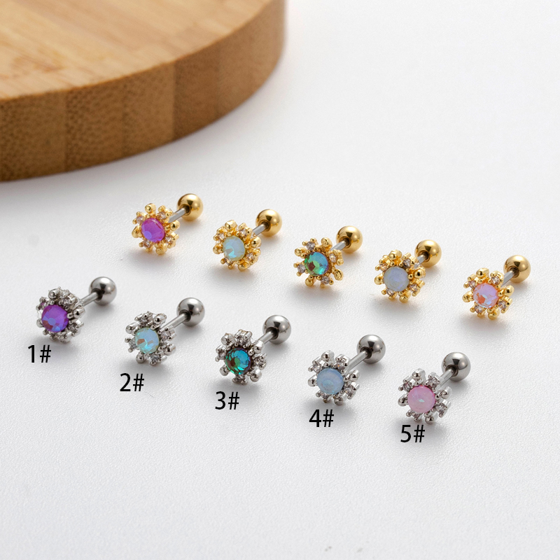 1 Piece Ear Cartilage Rings & Studs Sweet Korean Style Flower Copper Plating Inlay Zircon display picture 6