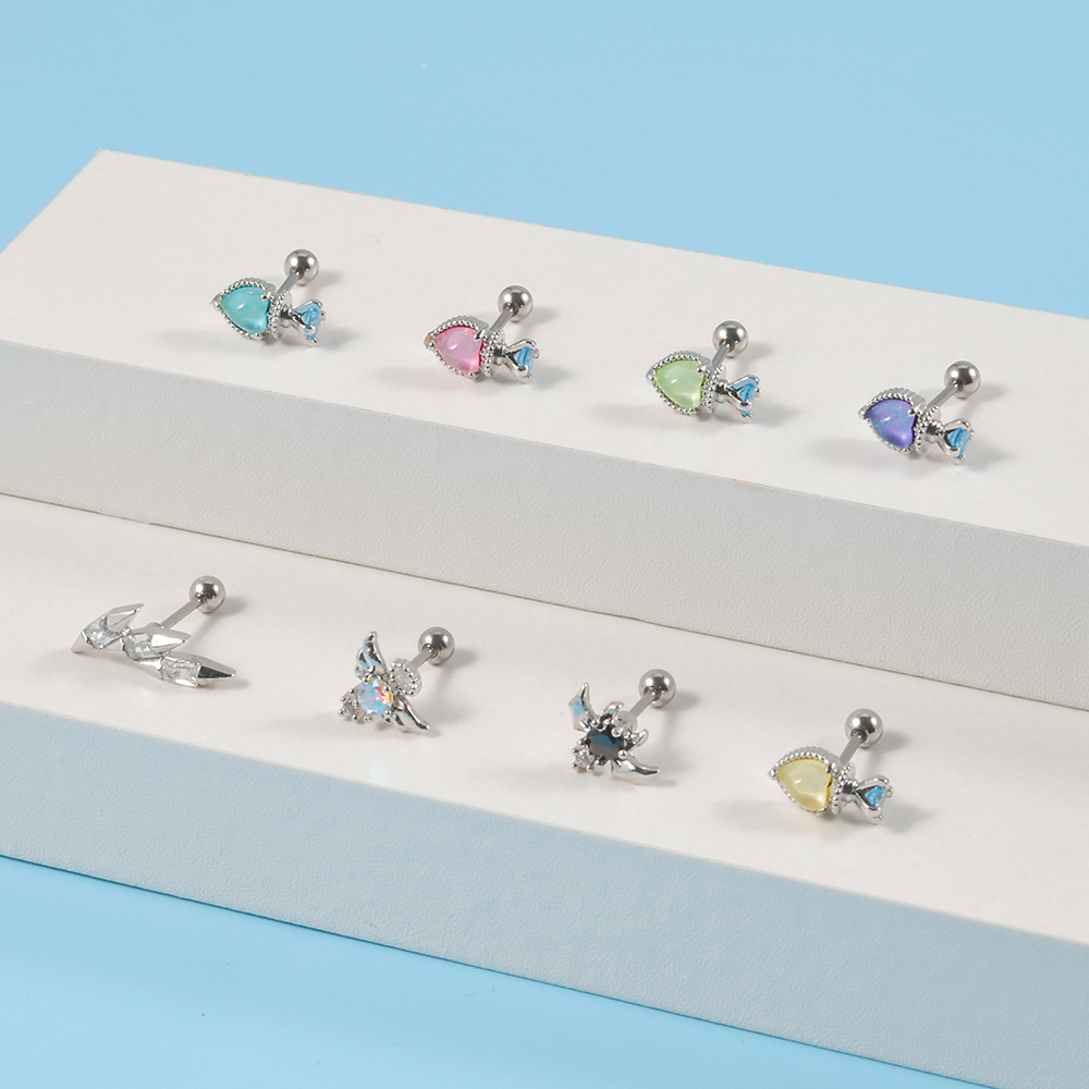 1 Piece Cute Sweet Heart Shape Rhombus Plating Inlay Stainless Steel Artificial Gemstones Ear Studs display picture 2