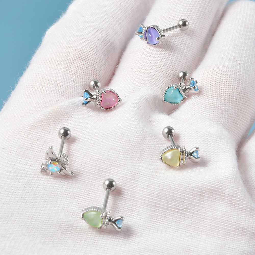 1 Piece Cute Sweet Heart Shape Rhombus Plating Inlay Stainless Steel Artificial Gemstones Ear Studs display picture 3