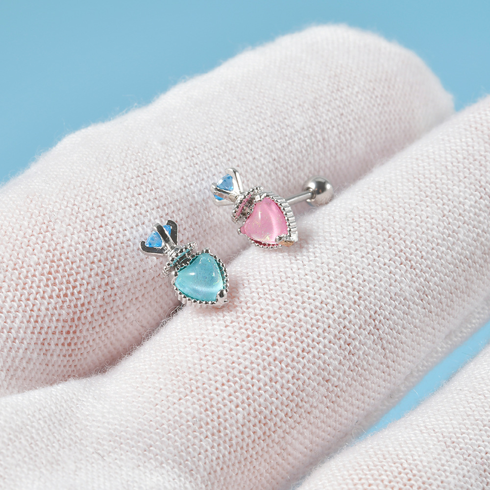 1 Piece Cute Sweet Heart Shape Rhombus Plating Inlay Stainless Steel Artificial Gemstones Ear Studs display picture 5