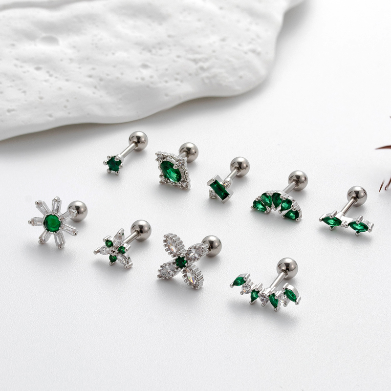 1 Piece Ear Cartilage Rings & Studs Commute Korean Style Sector Flower Copper Plating Inlay Zircon display picture 4