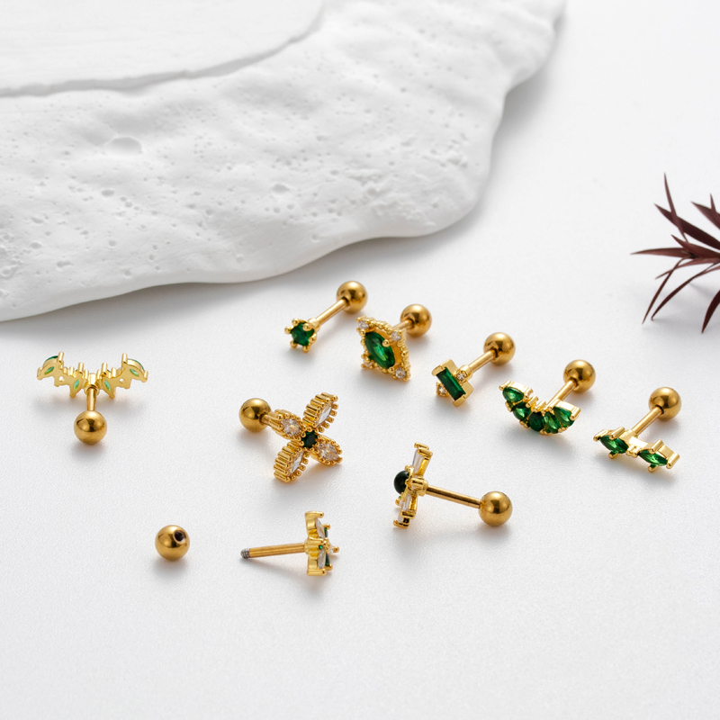 1 Piece Ear Cartilage Rings & Studs Commute Korean Style Sector Flower Copper Plating Inlay Zircon display picture 3