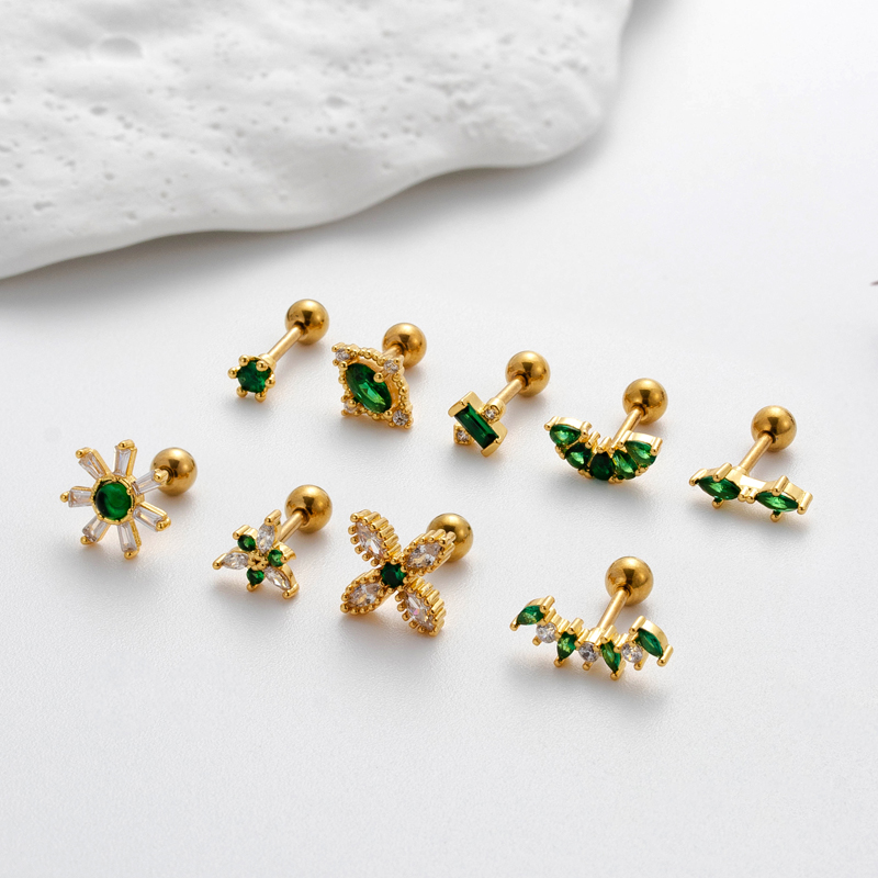1 Piece Ear Cartilage Rings & Studs Commute Korean Style Sector Flower Copper Plating Inlay Zircon display picture 5
