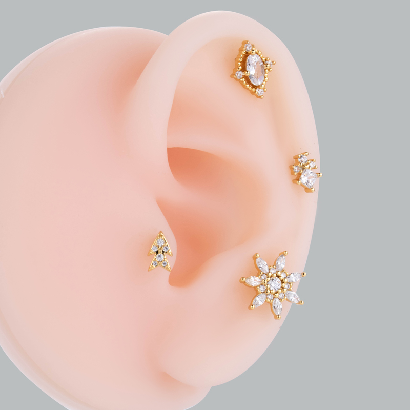 1 Piece Ear Cartilage Rings & Studs IG Style Sector Snowflake Copper Plating Inlay Zircon display picture 1