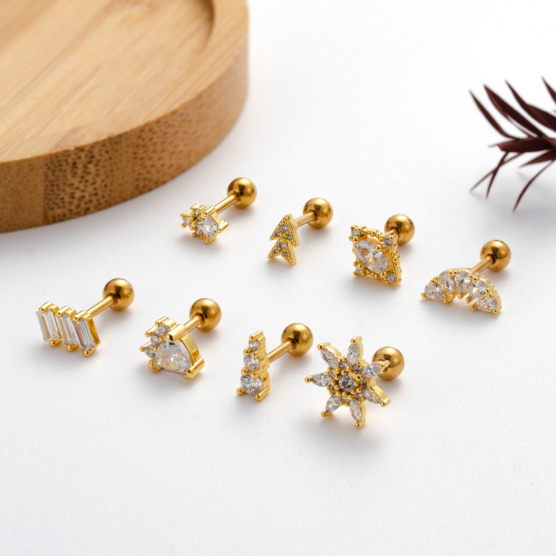 1 Piece Ear Cartilage Rings & Studs IG Style Sector Snowflake Copper Plating Inlay Zircon display picture 4