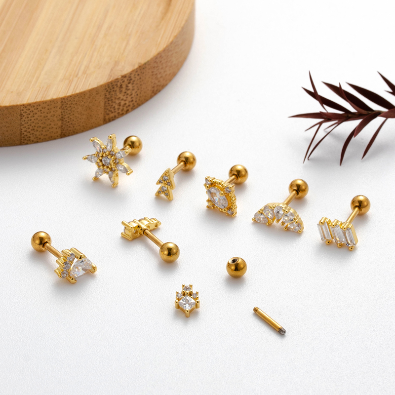1 Piece Ear Cartilage Rings & Studs IG Style Sector Snowflake Copper Plating Inlay Zircon display picture 5