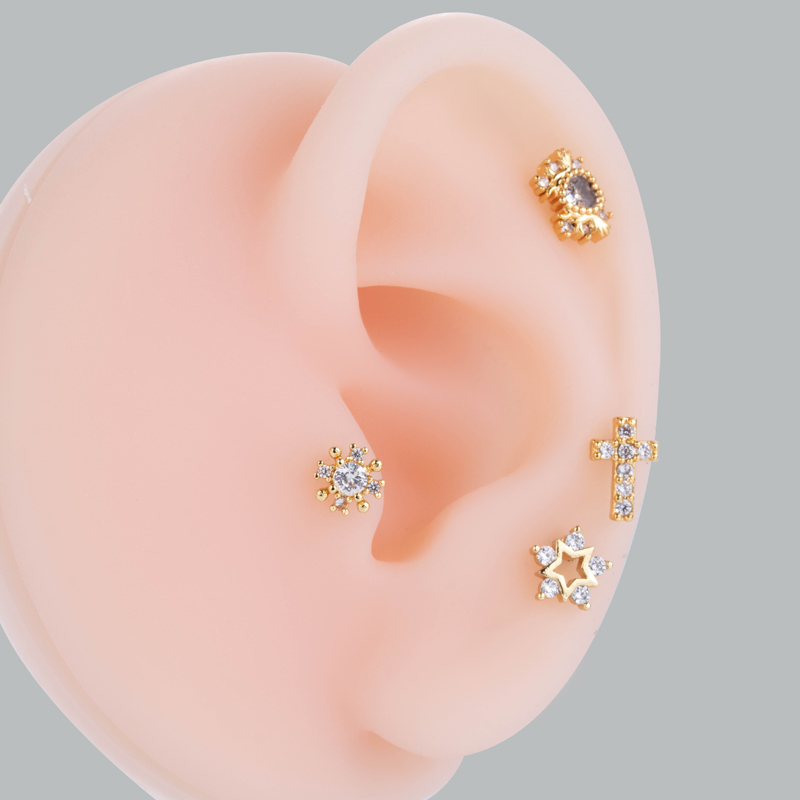 1 Piece Ear Cartilage Rings & Studs Korean Style Pentagram Cross Heart Shape Copper Plating Inlay Zircon display picture 1
