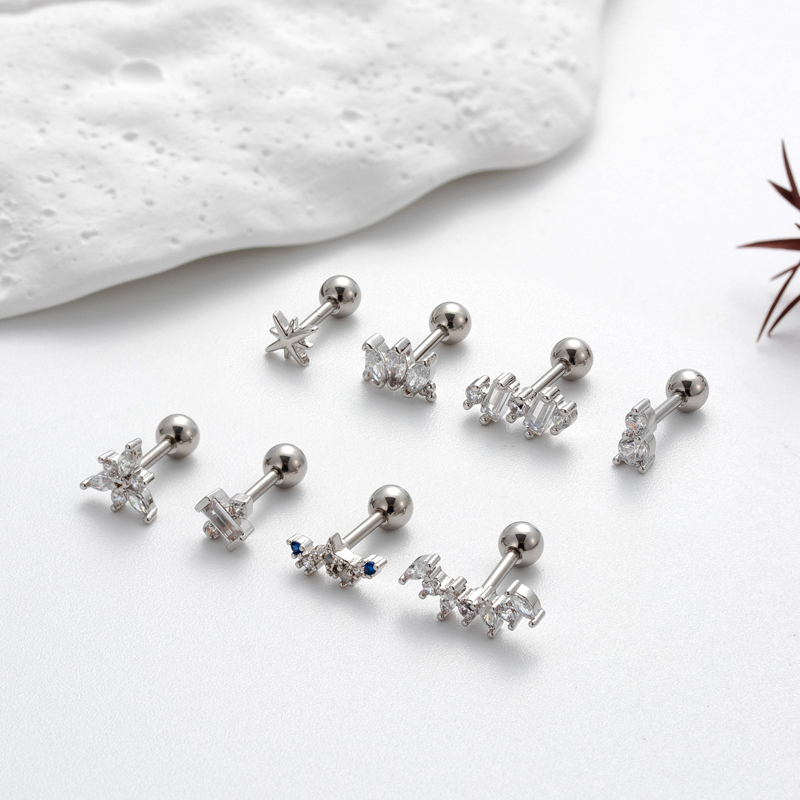 1 Piece Ear Cartilage Rings & Studs IG Style Korean Style Sector Flower Copper Plating Inlay Zircon display picture 2