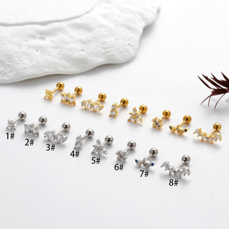 1 Piece Ear Cartilage Rings & Studs IG Style Korean Style Sector Flower Copper Plating Inlay Zircon display picture 3
