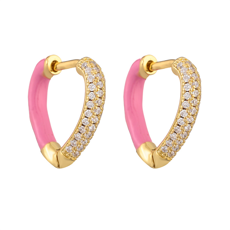1 Pair Elegant Heart Shape Enamel Plating Inlay Copper Zircon Gold Plated Earrings display picture 10