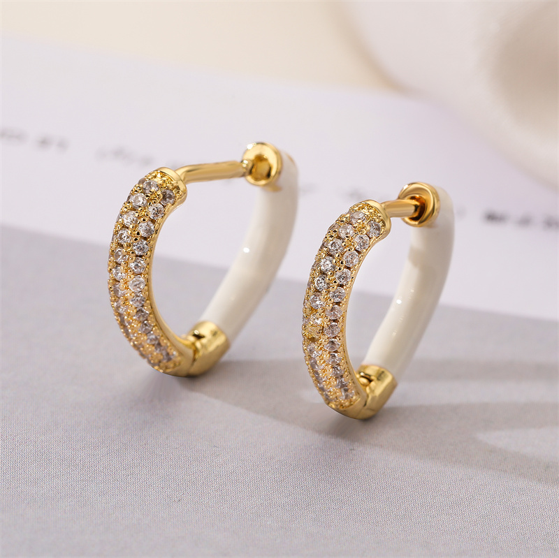 1 Pair Elegant Heart Shape Enamel Plating Inlay Copper Zircon Gold Plated Earrings display picture 3