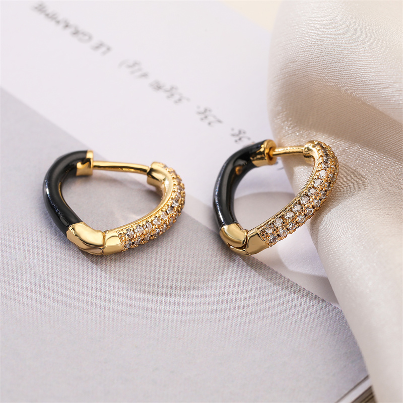 1 Pair Elegant Heart Shape Enamel Plating Inlay Copper Zircon Gold Plated Earrings display picture 2