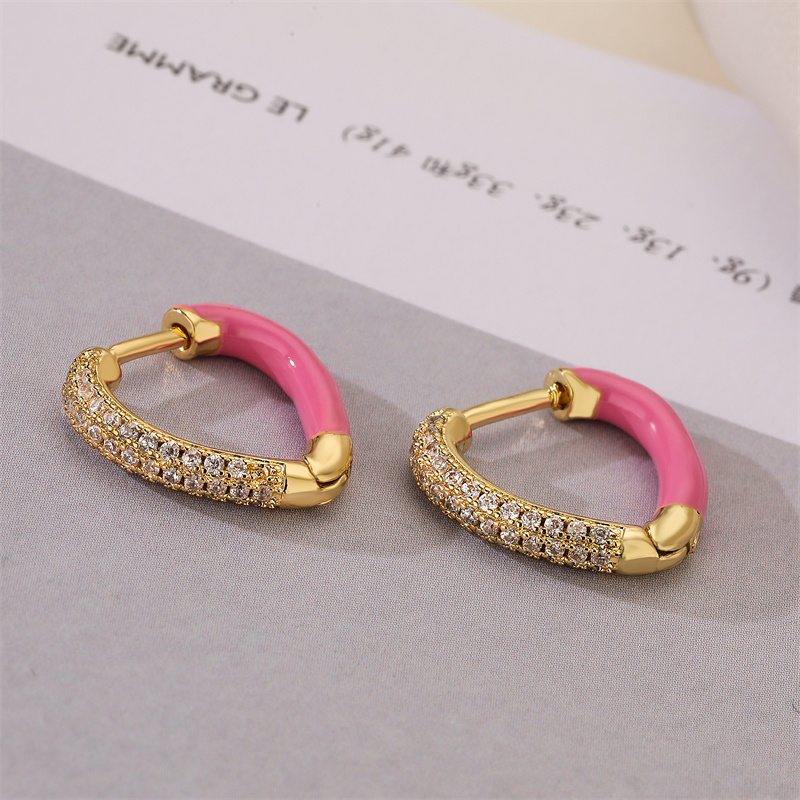 1 Pair Elegant Heart Shape Enamel Plating Inlay Copper Zircon Gold Plated Earrings display picture 4