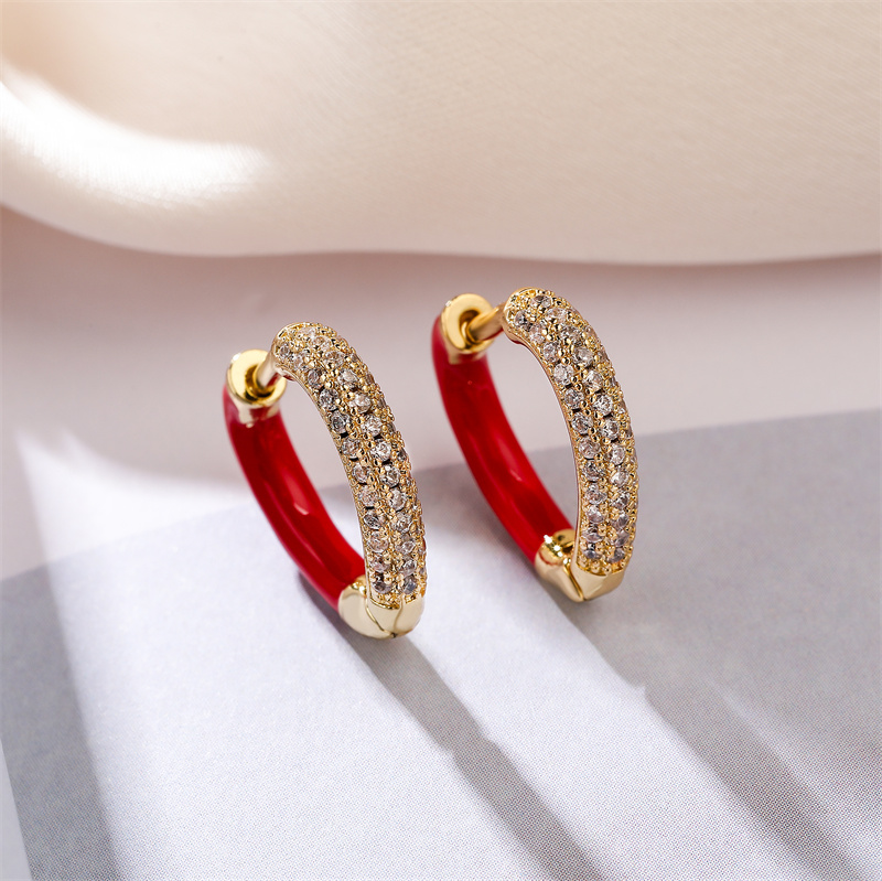 1 Pair Elegant Heart Shape Enamel Plating Inlay Copper Zircon Gold Plated Earrings display picture 5