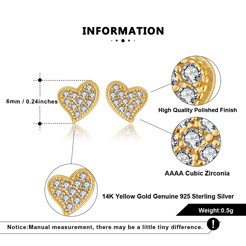 1 Pair Casual Elegant Heart Shape Plating Inlay Sterling Silver Zircon 14k Gold Plated Ear Studs display picture 1