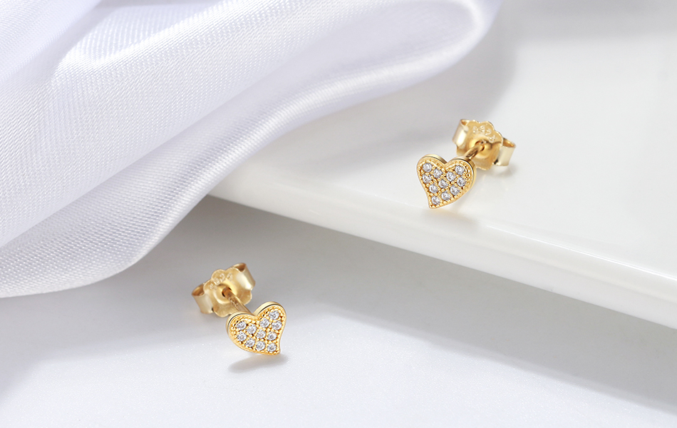 1 Pair Casual Elegant Heart Shape Plating Inlay Sterling Silver Zircon 14k Gold Plated Ear Studs display picture 2