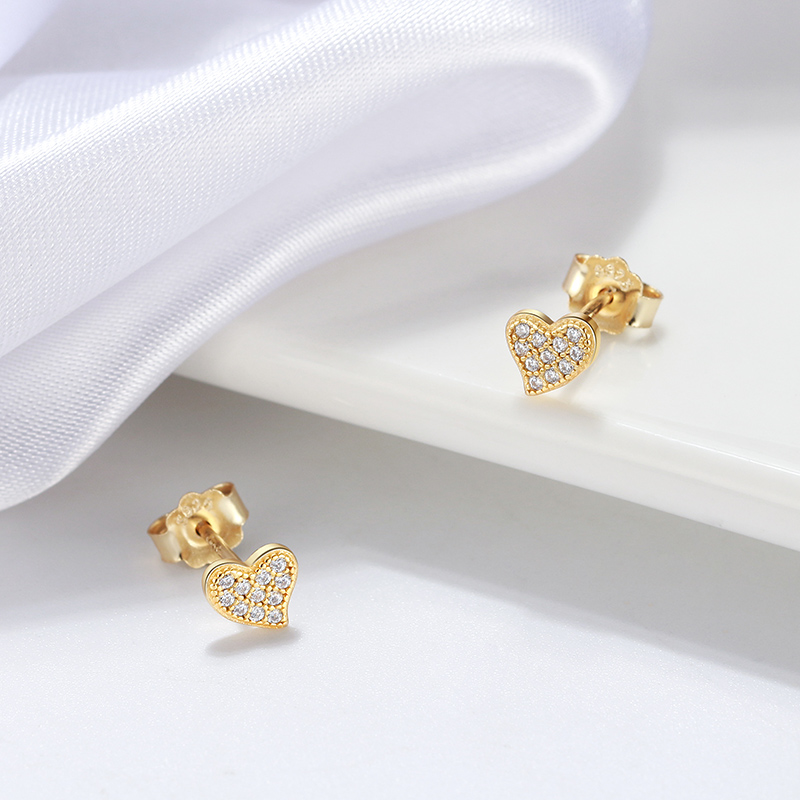 1 Pair Casual Elegant Heart Shape Plating Inlay Sterling Silver Zircon 14k Gold Plated Ear Studs display picture 5