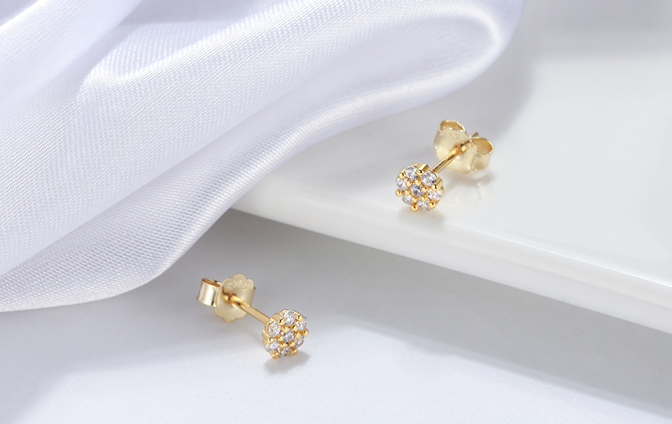 1 Pair Casual Cute Flower Plating Inlay Sterling Silver Zircon 14k Gold Plated Ear Studs display picture 5