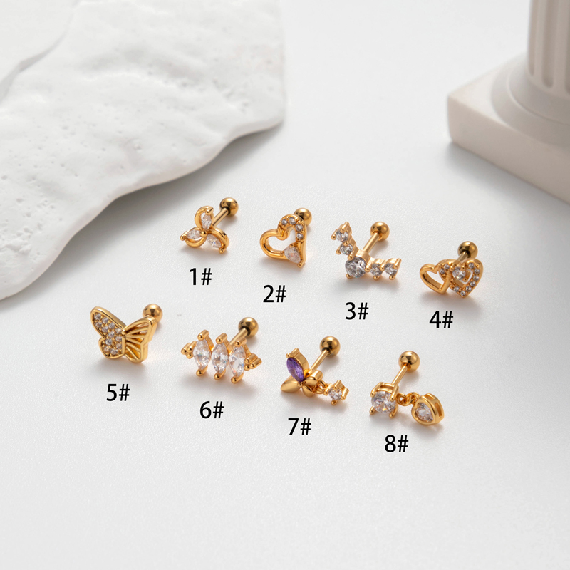 1 Piece Ear Cartilage Rings & Studs Korean Style Heart Shape Butterfly Copper Plating Inlay Zircon display picture 10