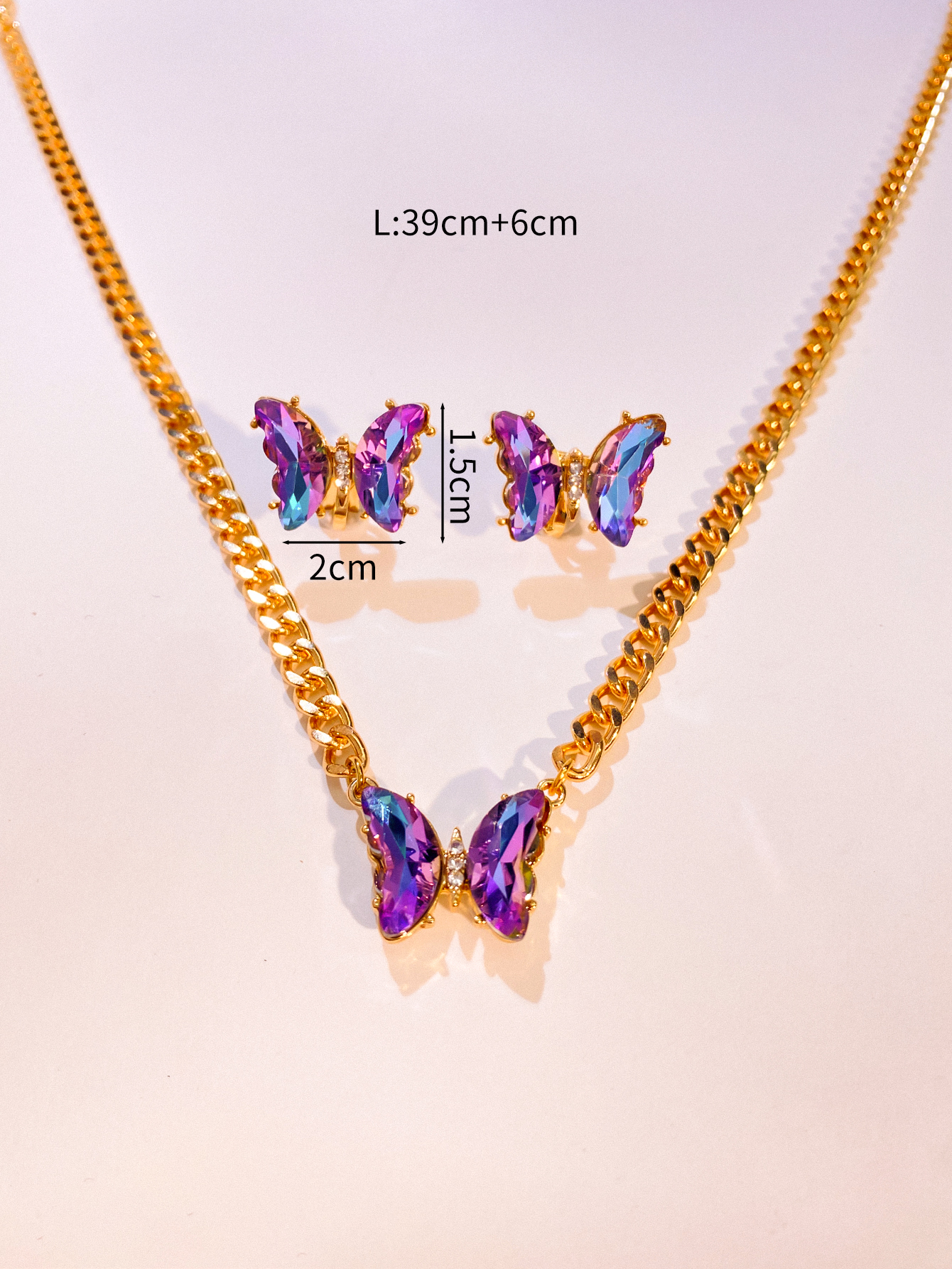 Lady Butterfly Alloy Inlay Artificial Gemstones Women's Earrings Necklace display picture 8