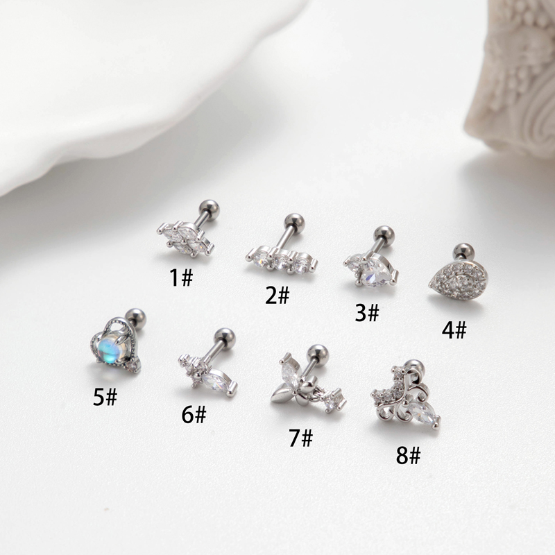1 Piece Ear Cartilage Rings & Studs IG Style Korean Style Heart Shape Copper Plating Inlay Zircon display picture 5