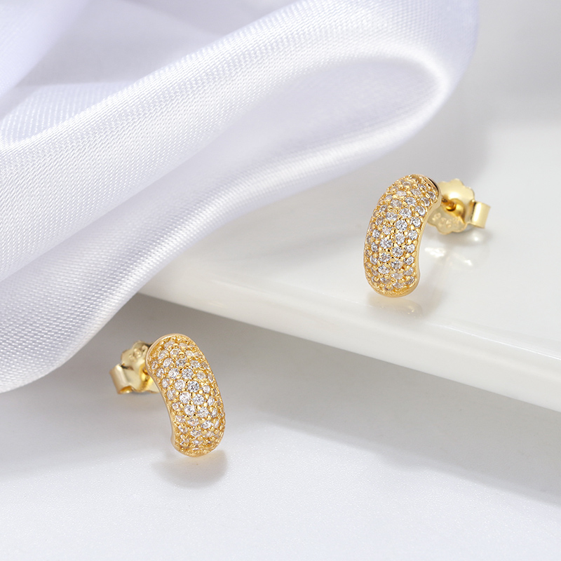 1 Pair Elegant Solid Color Plating Inlay Sterling Silver Zircon 14k Gold Plated Ear Studs display picture 3