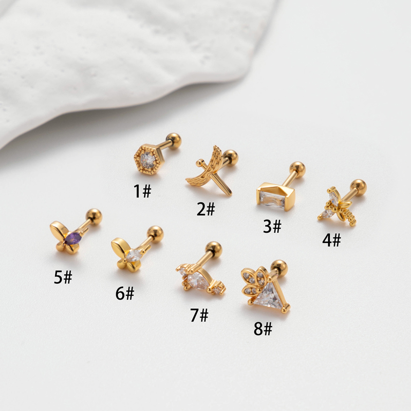 1 Piece Ear Cartilage Rings & Studs Simple Style Korean Style Dragonfly Butterfly Copper Plating Inlay Zircon display picture 6