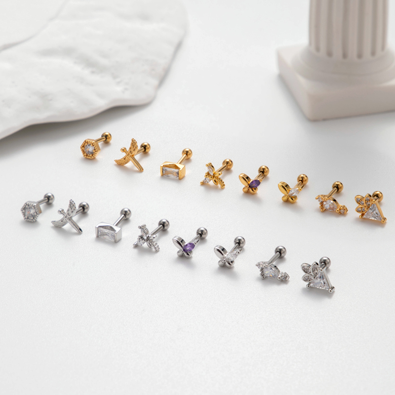 1 Piece Ear Cartilage Rings & Studs Simple Style Korean Style Dragonfly Butterfly Copper Plating Inlay Zircon display picture 5