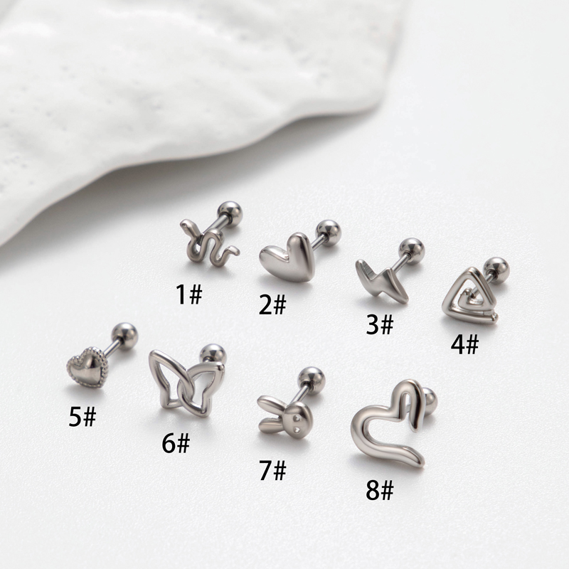 1 Piece Ear Cartilage Rings & Studs Retro Punk Korean Style Heart Shape Butterfly 316 Stainless Steel  Plating display picture 10
