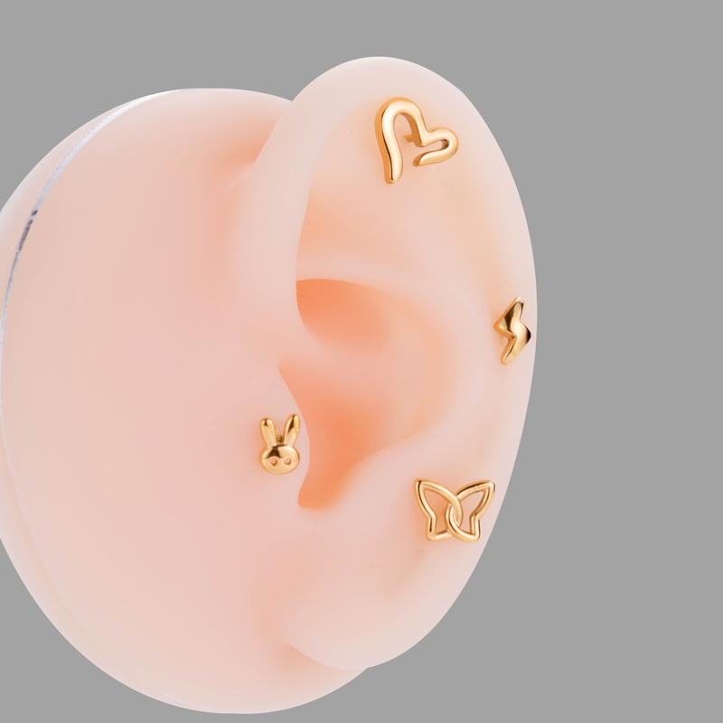1 Piece Ear Cartilage Rings & Studs Retro Punk Korean Style Heart Shape Butterfly 316 Stainless Steel  Plating display picture 1