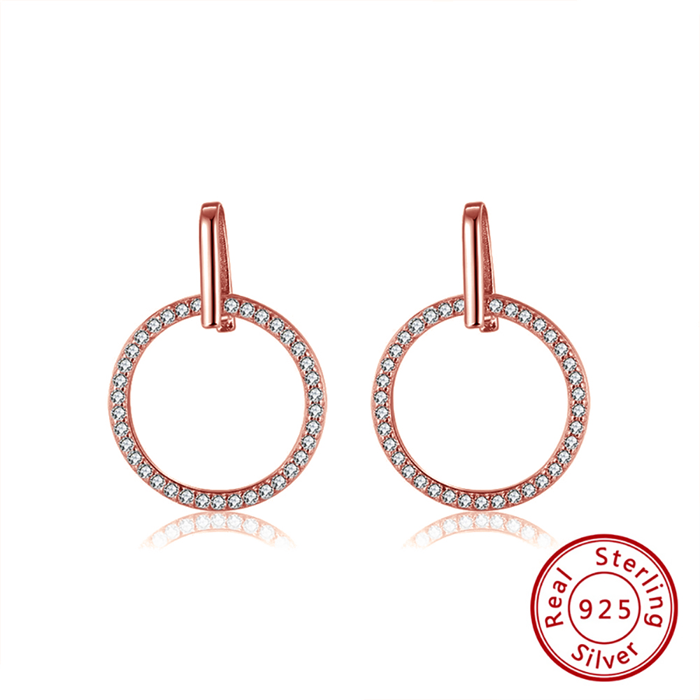 1 Pair Simple Style Circle Round Plating Inlay Sterling Silver Zircon 14k Gold Plated Rose Gold Plated White Gold Plated Drop Earrings display picture 2