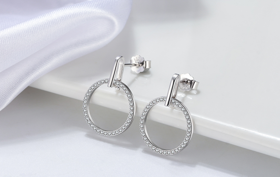 1 Pair Simple Style Circle Round Plating Inlay Sterling Silver Zircon 14k Gold Plated Rose Gold Plated White Gold Plated Drop Earrings display picture 5