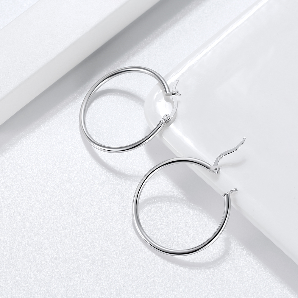 1 Pair Modern Style Classic Style Circle Plating Sterling Silver White Gold Plated Rhodium Plated Silver Plated Hoop Earrings display picture 6