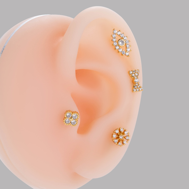 1 Piece Ear Cartilage Rings & Studs IG Style French Style Korean Style Flower Bow Knot Pure Titanium Copper Inlay Zircon display picture 1