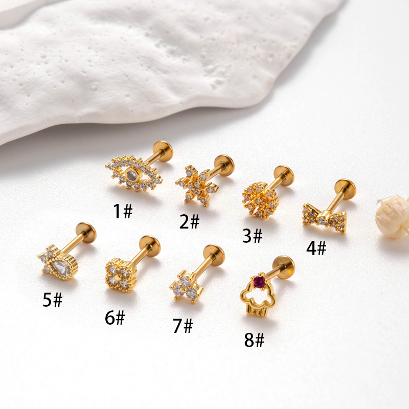 1 Piece Ear Cartilage Rings & Studs IG Style French Style Korean Style Flower Bow Knot Pure Titanium Copper Inlay Zircon display picture 9